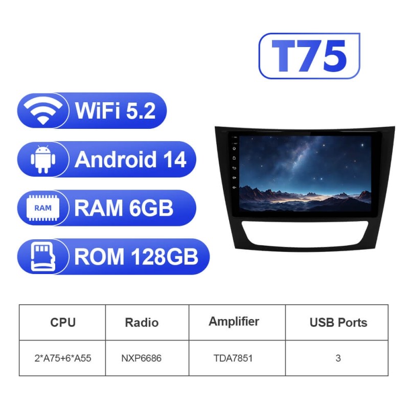 For Mercedes-Benz E-CLASS W211 E200 E220 E300 E350 E240 GLS T75 Android 14 UIS7865 Car Radio