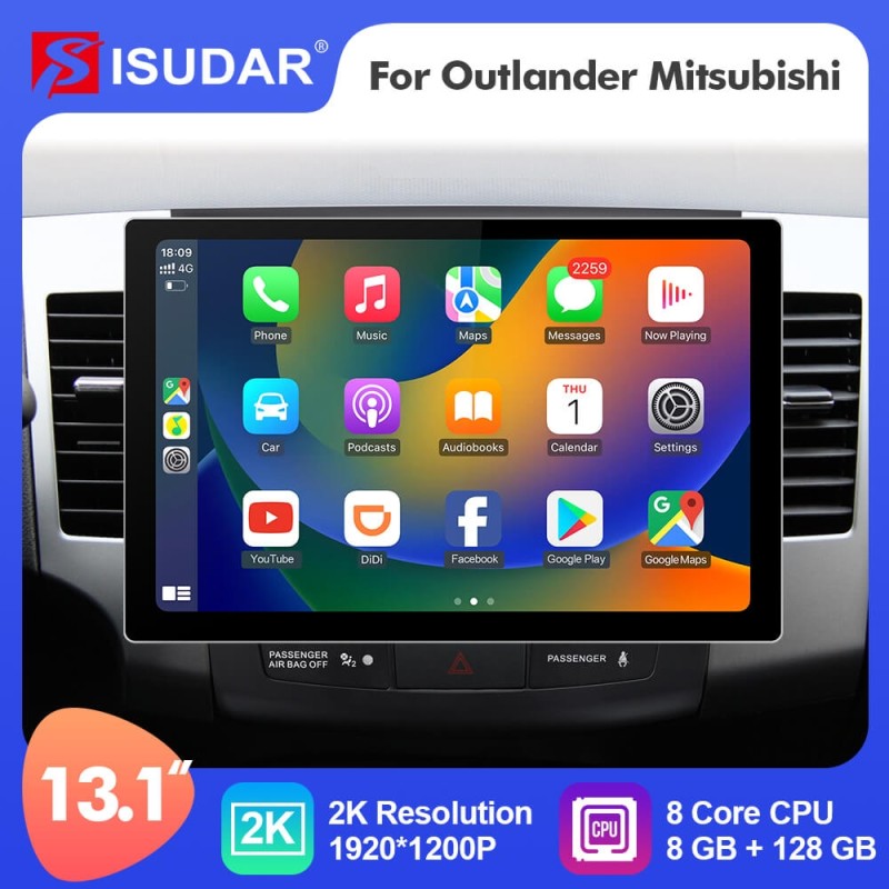 ISUDAR 2K 13.1'' Screen Android 12 Car Multimedia Radio Player For OUTLANDER MITSUBISHI 2007 2008 2009 -2012 Navi
