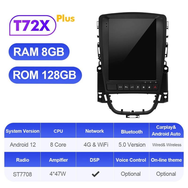 ISUDAR Android 12 Vetical Tesla Style Screen Car Radio For Opel/Vauxhall/Astra J Buick/Verano 2009-2014 GPS Auto Multimedia Video