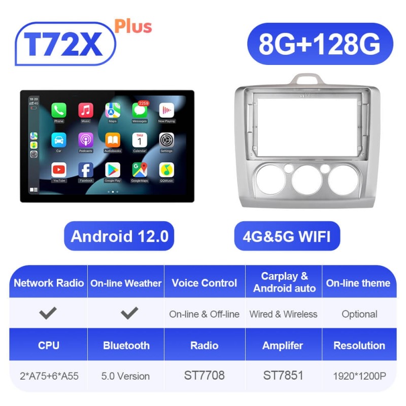 ISUDAR 2K 13.1'' T72/T68 Android 12 Car Multimedia Radio Player For Ford S-Max/Focus/mondeo/C Max