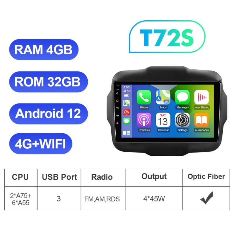 T72 RAM 6G ROM 128G Auto radio For Jeep Renegade 2014 2015 2016 2017 2018