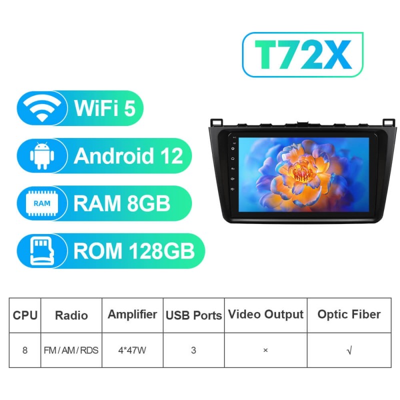 NEW! T72/T78P series Android 13 Car Radio For Mazda 6 2 3 GH 8Core Carplay