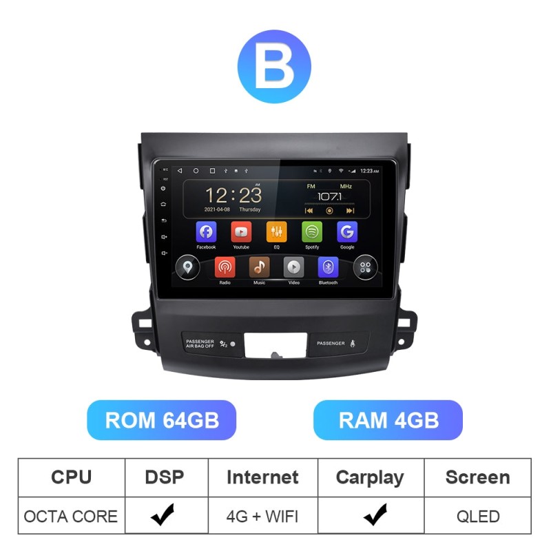 128G Carplay Car Radio For OUTLANDER MITSUBISHI 2007 2008 2009 -2012