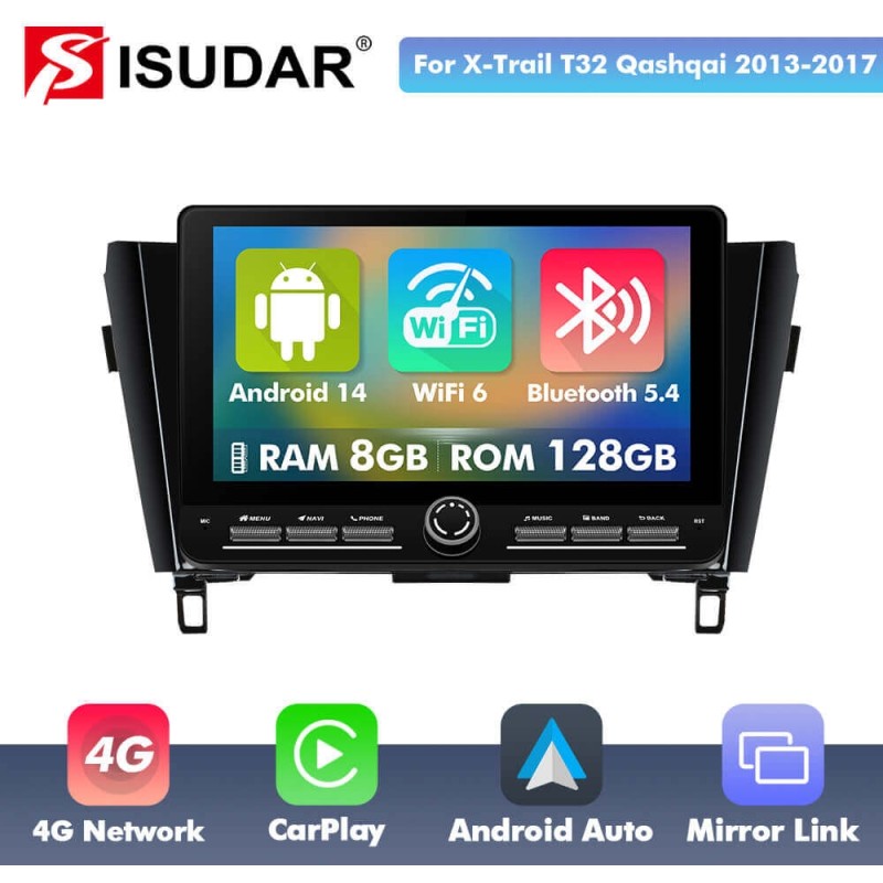 10 inch Android 14 New Design Angle Key 2.0 Touch Screen Car Radio Button Car Stereo For Nissan X-Trail T32 Qashai J11 T31 J10 2013-2017