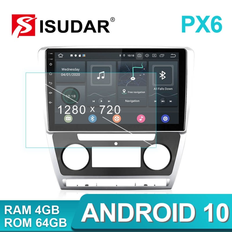 Isudar Voice control PX6 Android 10 Car Radio For Skoda Octavia A5 2009 - 2013