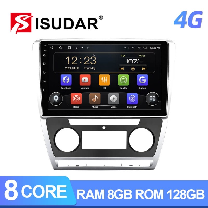 Isudar T72 1 Din 4G Android Auto Radio For Skoda Octavia 2009 2010 2011 2012 2013