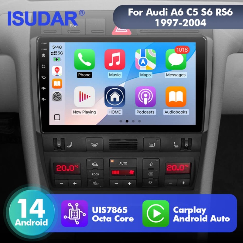 For Audi A6 C5 S6 RS6 1997-2004 T75 Upgrade from T72 Android 14 UIS7865 Car Radio