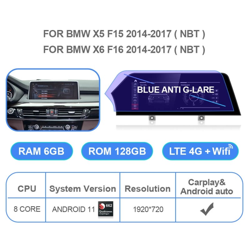 Android 11 Car Radio for BMW X5 F15 NBT System 2014-2017 Blue Anti G-lare Screen Multimedia GPS Navigation Carplay 12.3'