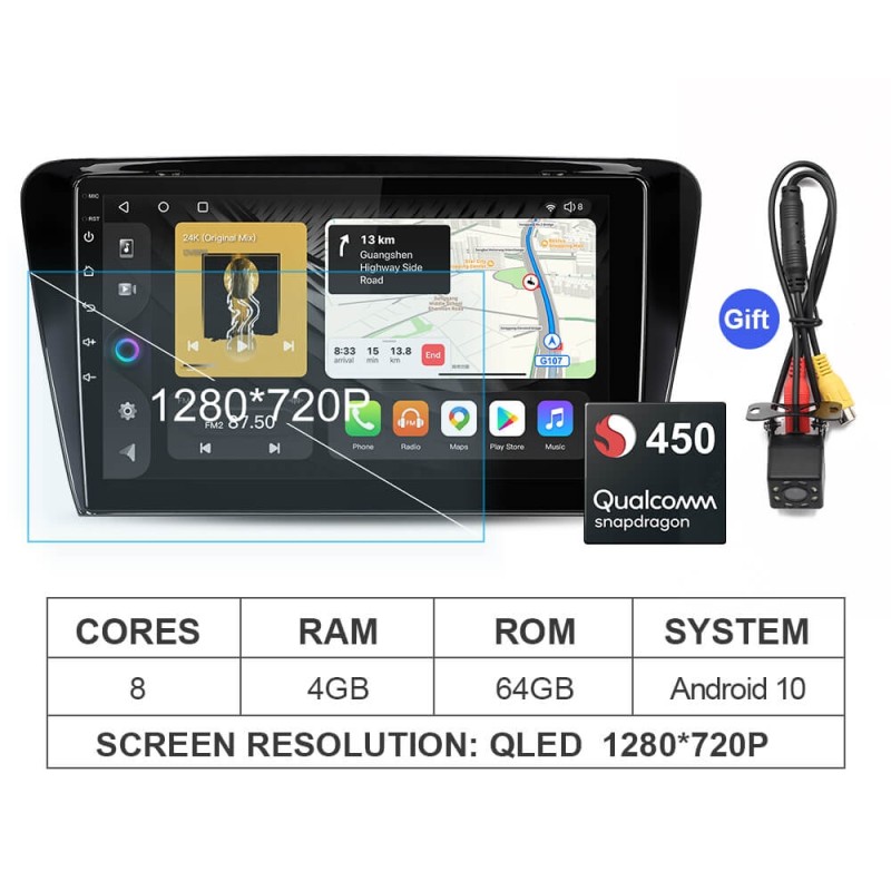 Qualcomm Android QLED GPS Car Radio For Skoda Octavia A7 3 2014-2018