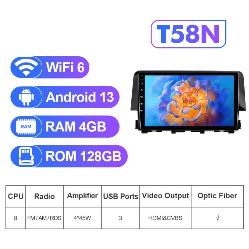 NEW! Android 13 Car Radio For Honda Civic 10th 2016 2017 2018 2019 2020 Multimedia Video Player Navigation GPS 4G