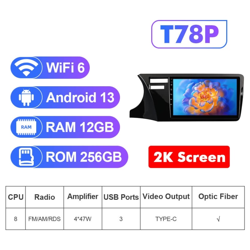 NEW! Android 10-Android 13 QLED Android Auto 9” Car Radio For Honda City 2014-2019