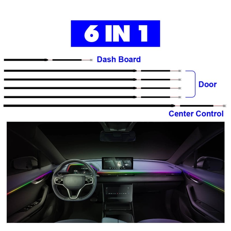 20 in 1  LED Symphony Flowing Colorful Interior Gradient Lamp Atmosphere for Car inside automotive neon fiber optic strip DIY