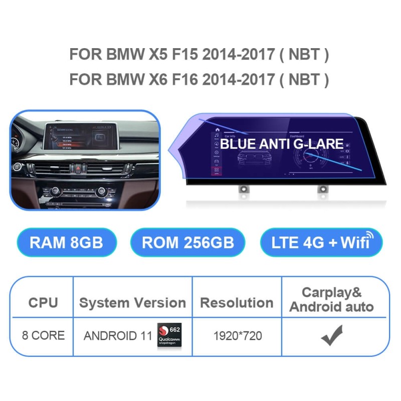Android 11 Car Radio for BMW X5 F15 NBT System 2014-2017 Blue Anti G-lare Screen Multimedia GPS Navigation Carplay 12.3'