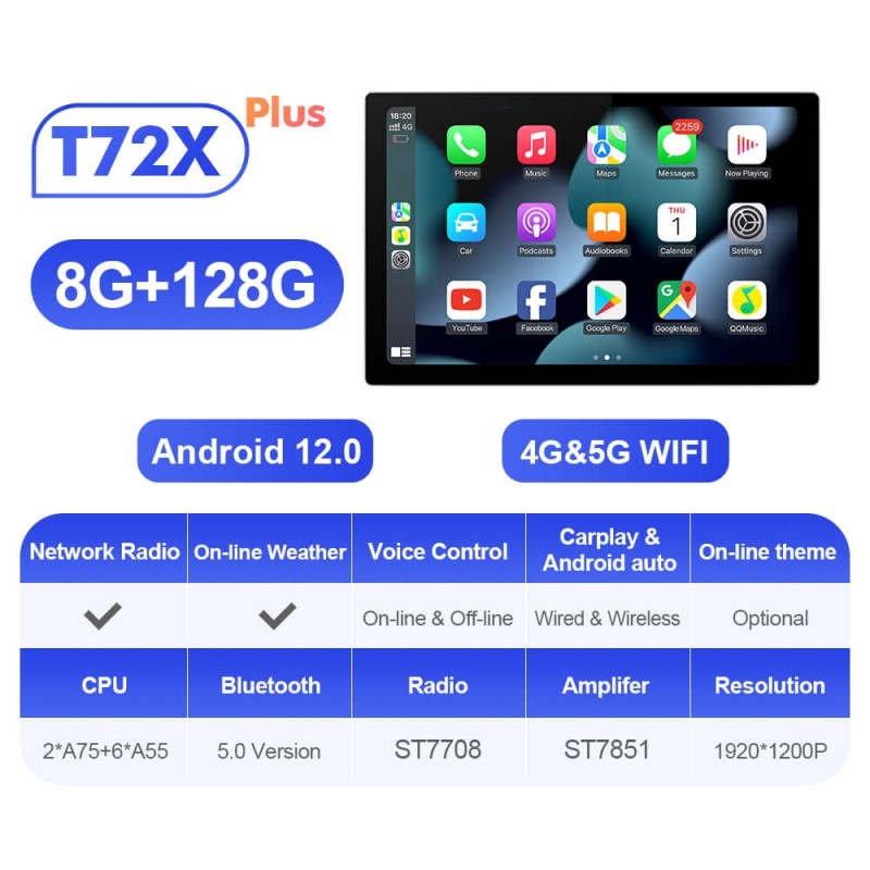 ISUDAR T72 2K 13.1 Inch Android 12 Car Radio For Toyota/Honda/Nissan/Hyundai/Kia/VW GPS Stereo 4G 8 Core Carplay Android Auto