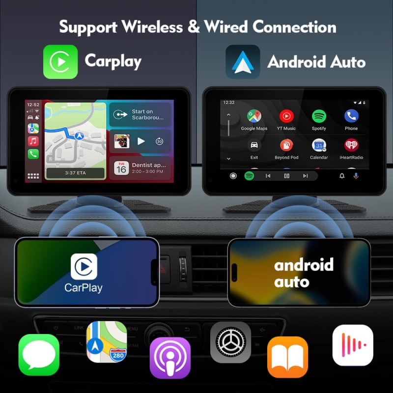 57.75$!! Universal Car Radio Wireless Carplay & Android Auto Portable Multimedia Player 7”/10.26‘’  Screen For BMW VW TOYOTA NISSAN KIA