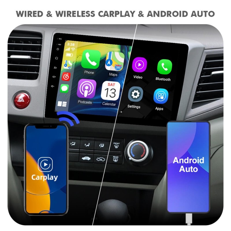 ISUDAR T72 Android 10 Car Radio 9'' For Honda Civic 2012 2013 2014 2015 Wireless Carplay
