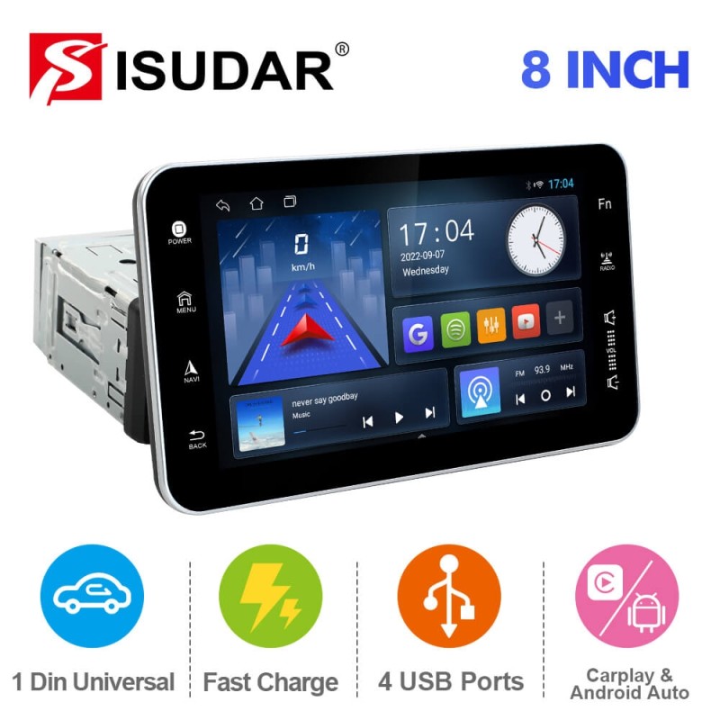 ISUDAR 1 DIN Android 10 Car Radio 8 Inch Screen Universal Car Stereo Audio Player GPS Navigation Carplay Android Auto WIFI