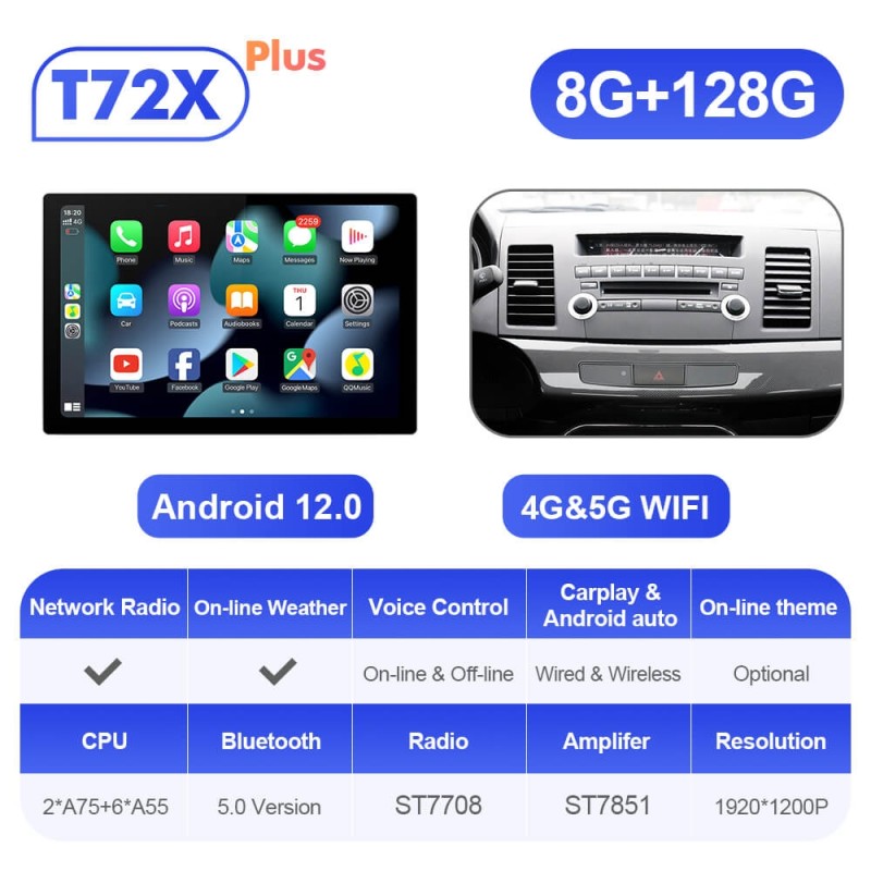 ISUDAR 2K 13.1'' Android 12 Car Multimedia Radio Player For Mitsubishi Lancer 2007 - 2013 Carplay