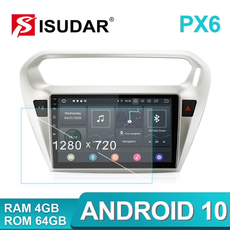 Isudar Voice control PX6 Android 10 1 Din Auto Radio For Citroen/Elysee/Peugeot 301 2013-2019