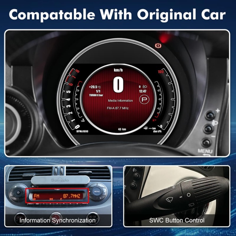 For FIAT Abarth 500 2007-2015 Digital Carplay Instrumental Cluster Speedometer Screen dashboard