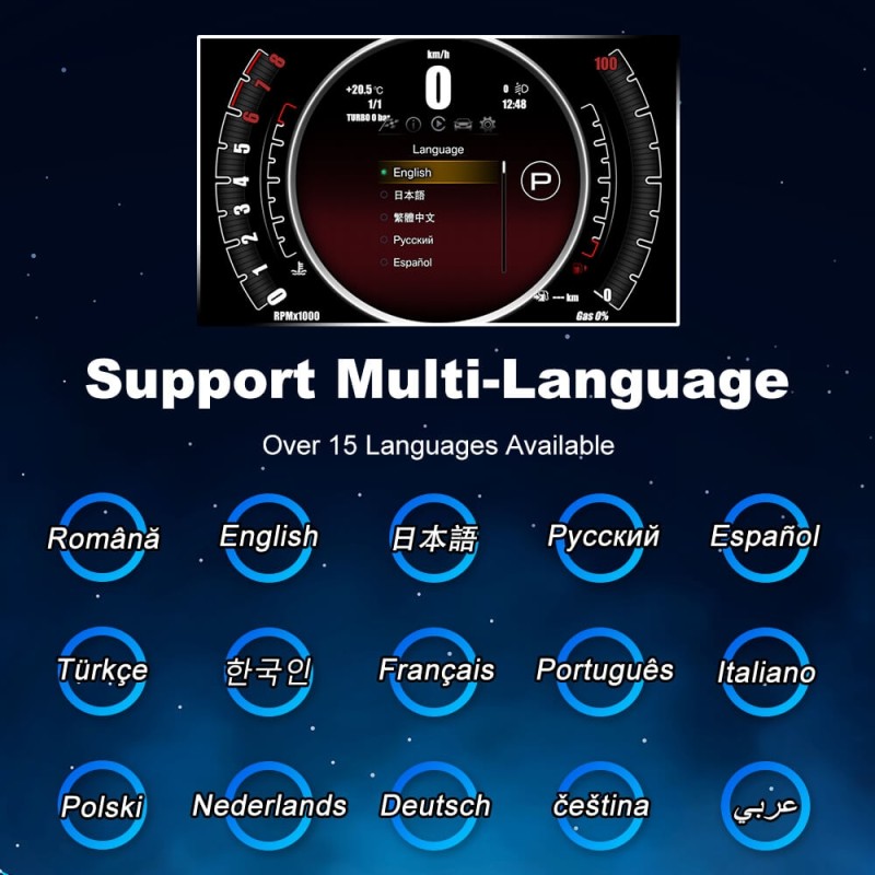 For FIAT Abarth 500 2007-2015 Digital Carplay Instrumental Cluster Speedometer Screen dashboard