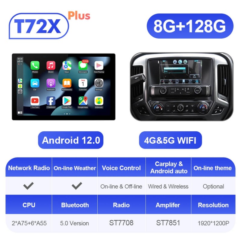 ISUDAR 2K 13.1 Inch 8 Core Android 12 Car Radio For Chevrolet Silverado 2014-2018