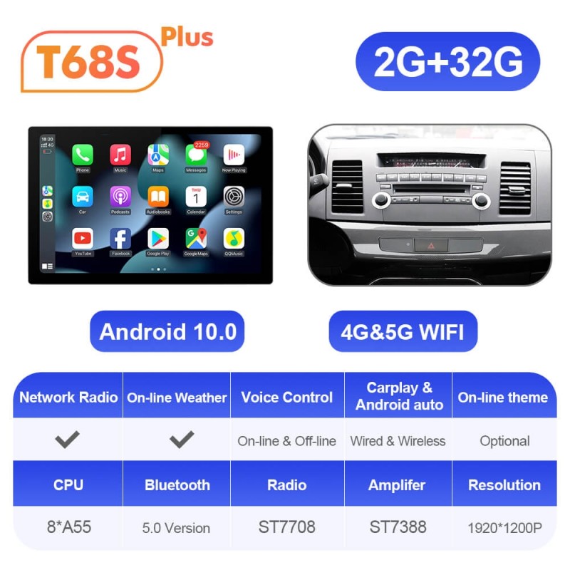 ISUDAR 2K 13.1'' Android 12 Car Multimedia Radio Player For Mitsubishi Lancer 2007 - 2013 Carplay
