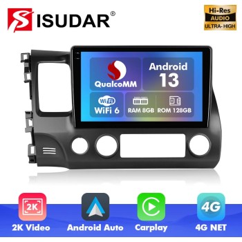 For Civic/Honda 2006-2009 2012 Q6 Qualcomm Android 13 10.1" screen music car radio DSP ADAU