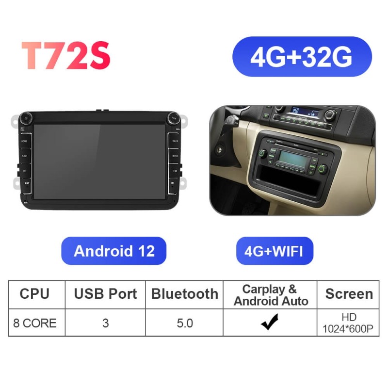 Isudar NEW UPGRADE VW0803 8 Inch 1024*600P Car Radio Multimedia For VW/Volkswagen/POLO/Golf/Skoda/Seat/Leon/PASSAT B6 Auto GPS Carplay RAM 6GB