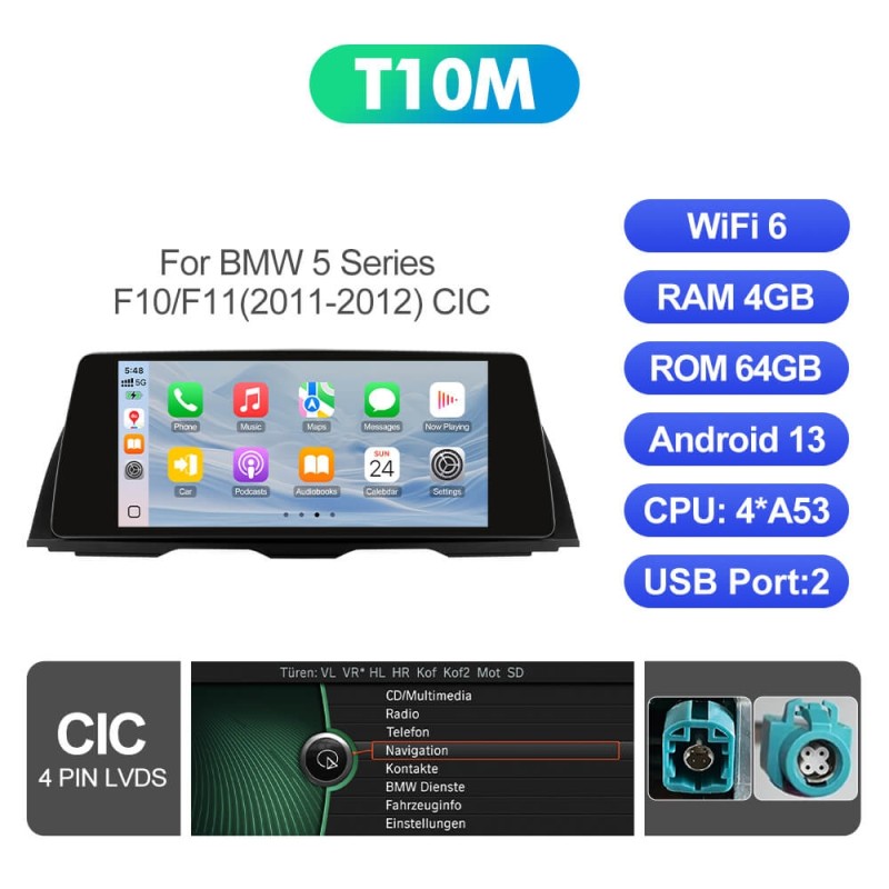 ISUDAR 10.33"Android 13 Car radio For BMW 5 Series F10/F11 2011-2012 CIC