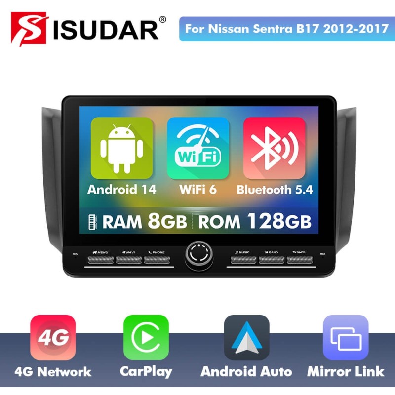 10 inch Android 14 New Design Angle Key 2.0 Touch Screen Car Radio Button Car Stereo For Nissan Sentra B17 2012-2017