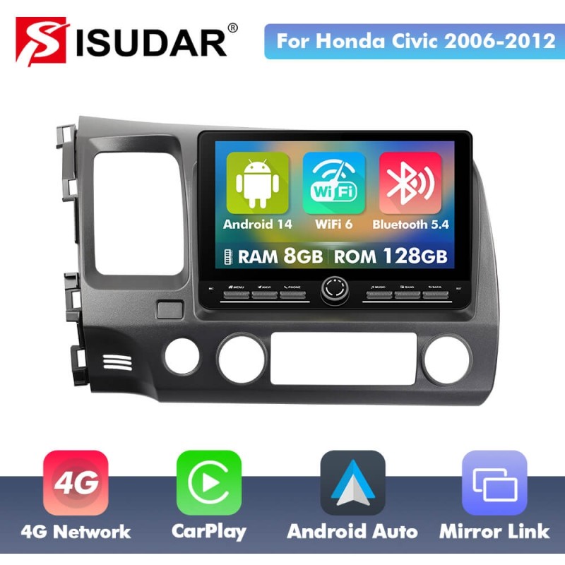 10 inch Android 14 New Design Angle Key 2.0 Touch Screen Car Radio Button Car Stereo For Honda Civic 2006-2012