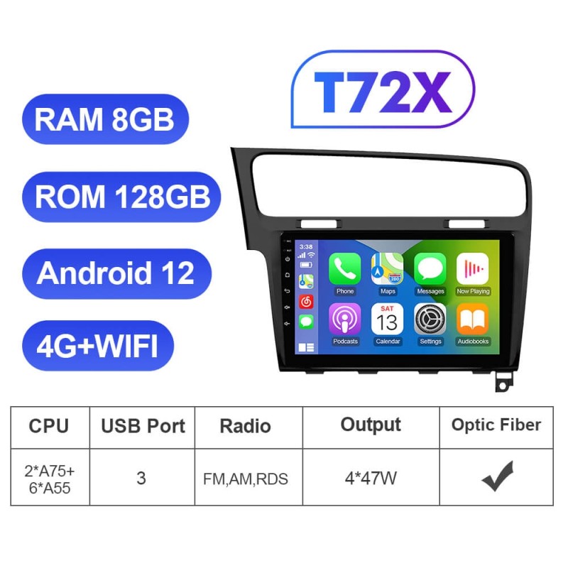 T72 QLED Wireless Carplay 10” Car Radio For VW/Volkswagen/Golf 7 2013-