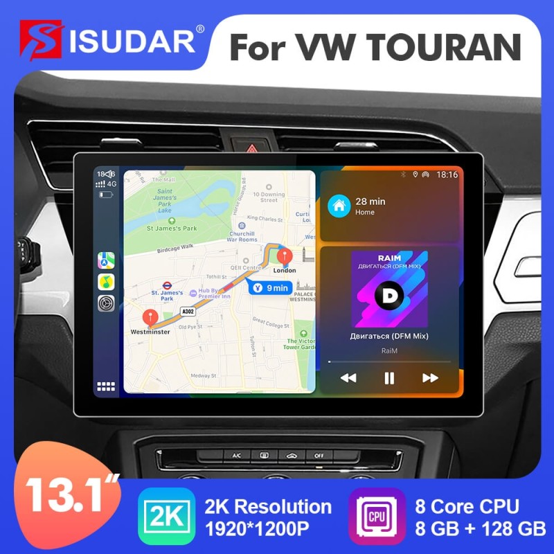 ISUDAR 2K 13.1 Inch 8 Core Android 12 Car Radio For VW/Volkswagen/TOURAN 2016 2017 2018-
