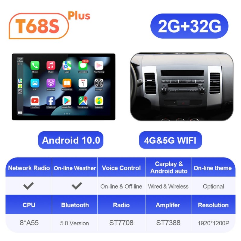 ISUDAR 2K 13.1'' Screen Android 12 Car Multimedia Radio Player For OUTLANDER MITSUBISHI 2007 2008 2009 -2012 Navi