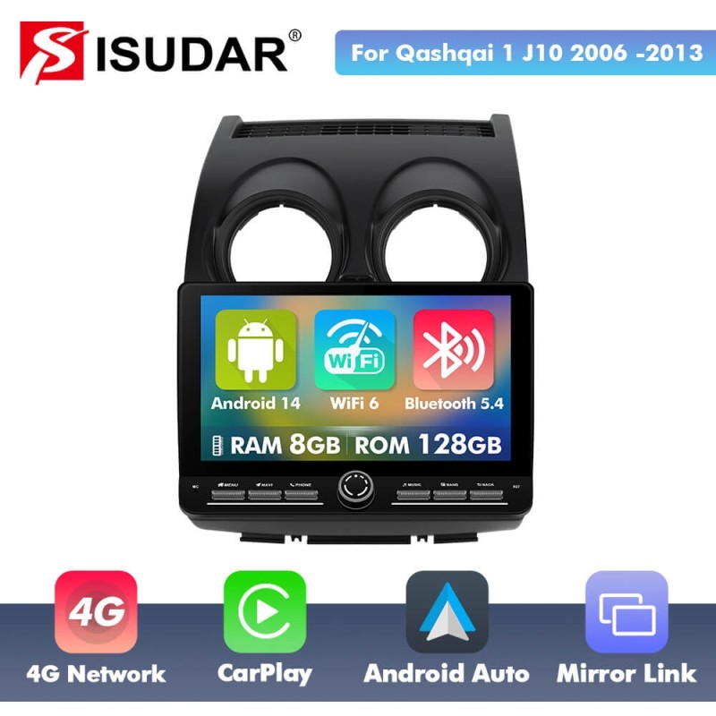 10 inch Android 14 New Design Angle Key 2.0 Touch Screen Car Radio Button Car Stereo For Nissan Qashqai J10 2006-2013