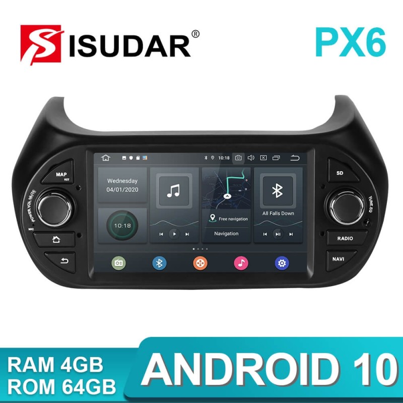 Isudar 1 Din Auto radio 4+64G Android 10 For For FIAT/Fiorino/Qubo/Citroen/Nemo/Peugeot/Bipper