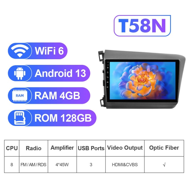 NEW! Android 13 For Honda Civic 2012-2015 2K screen Android Auto 9” Car Radio