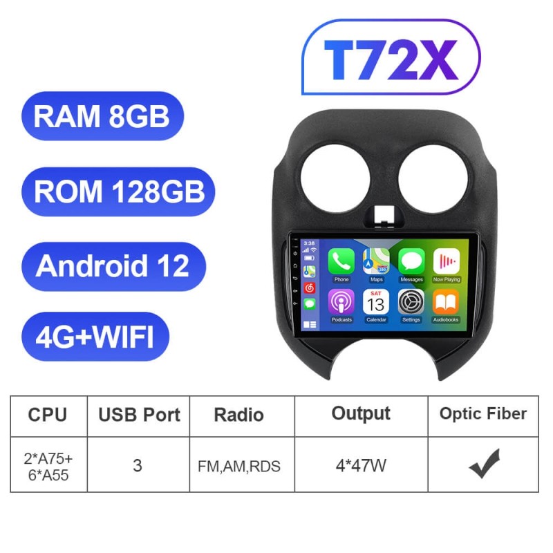 For Nissan Micra March 2010-2013 9inch QLED Android 12 Car Radio DVD Player Multimedia Navigation