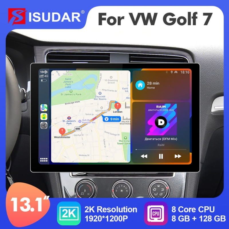 ISUDAR 2K 13.1 Inch Sim Card Android 12 Car Radio For VW/Volkswagen/Golf 7 2013- wireless carplay