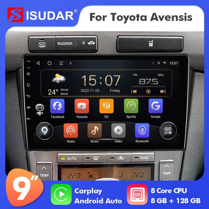 ISUDAR T72 Android 10 Car Radio for Toyota Avensis 2003 – 2009 Multimedia Player Navigation GPS Carplay Stereo Auto Headunit