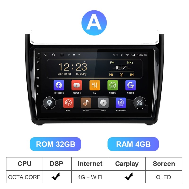 T72 Android Auto radio wireless carplay RDS For VW/Volkswagen/POLO Sedan 2009-2017