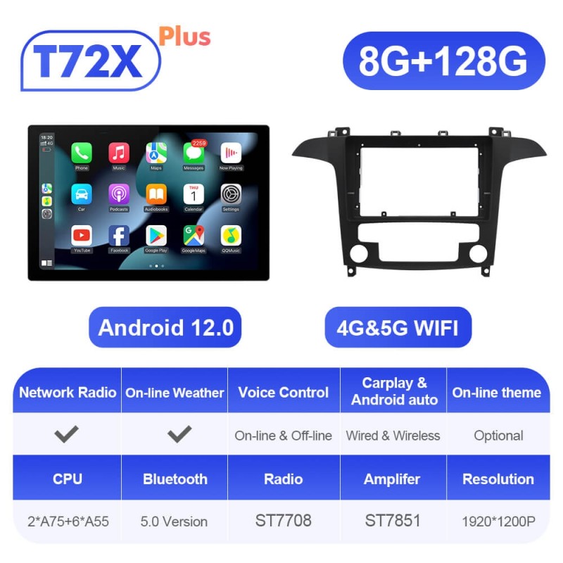 ISUDAR 13.1'' Android 12 T72/T68 Car Multimedia Radio Carplay Player For Ford S-Max S Max 2006-2015