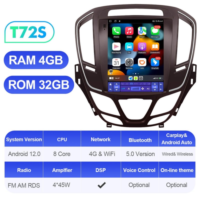 ISUDAR Android 12 Car Radio for Opel Insignia 2014-2018 with Tesla sytle screen