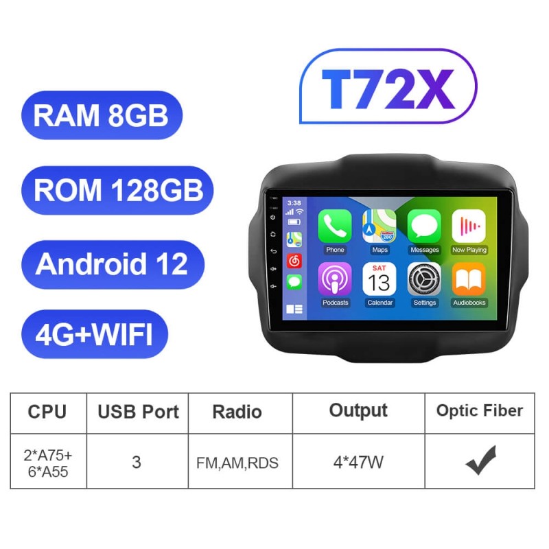 T72 RAM 6G ROM 128G Auto radio For Jeep Renegade 2014 2015 2016 2017 2018