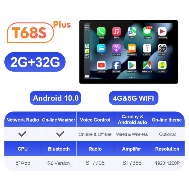 ISUDAR T72 2K 13.1 Inch Android 12 Car Radio For Toyota/Honda/Nissan/Hyundai/Kia/VW GPS Stereo 4G 8 Core Carplay Android Auto