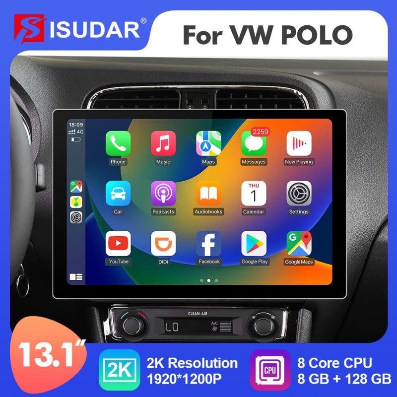 ISUDAR 2K 13.1 Inch 8 Core Android 12 Car Radio For VW/Volkswagen/POLO Sedan 2009-2017