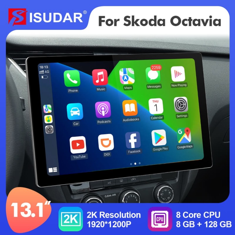 ISUDAR T72 2K 13.1 Inch 8 Core Android 12 Car Radio For Skoda/Octavia 3 A7 2014-2017