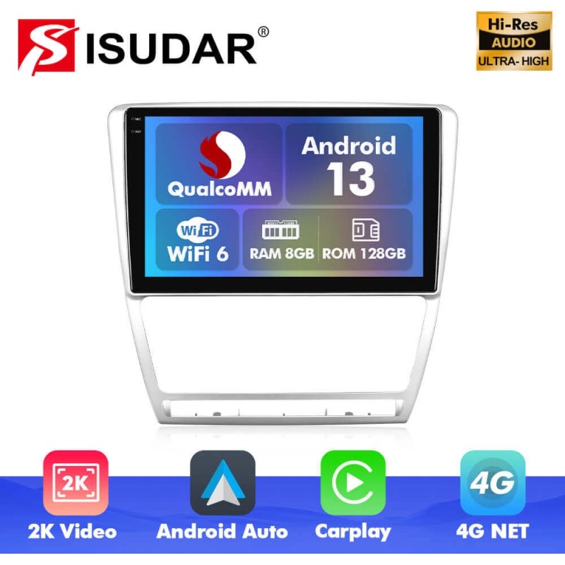 Q6 Qualcomm Android 13 For Skoda Octavia A5 2007-2014 10" screen multimedia car radio DSP ADAU
