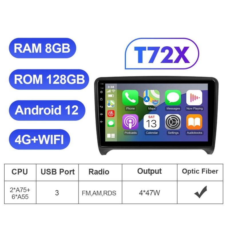 ISUDAR For Audi TT 2006-2014 Android 12 8 Core Car Multimedia RDS Stereo Player QLED HD Screen